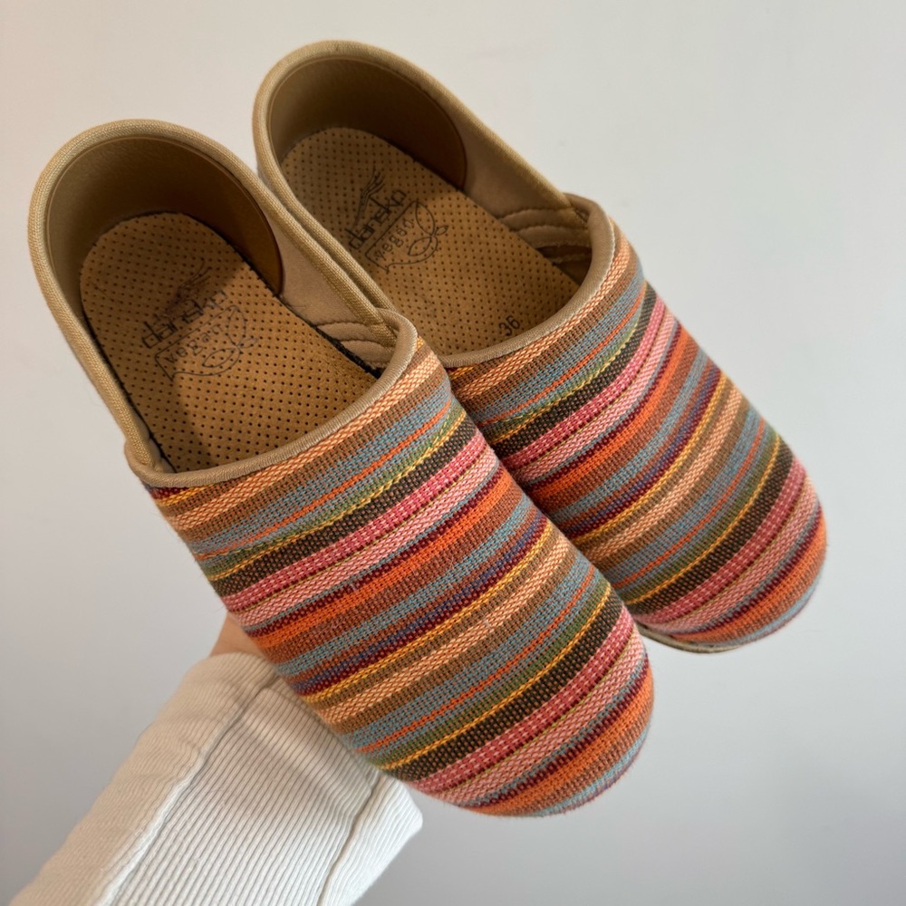 Dansko Vegan Jute Pro Striped Espadrille Clogs Size 36 - Picture 2 of 6